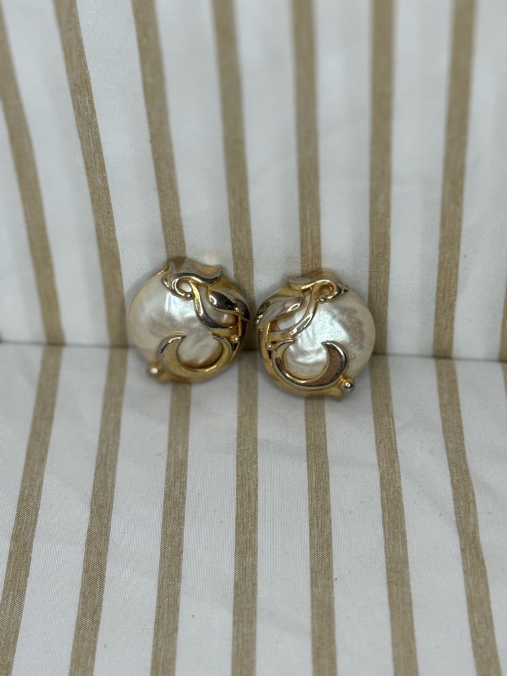 Vtg Givenchy Earrings, Large Faux Baroque Pearl Clip Earrings Gold Tone Vintage